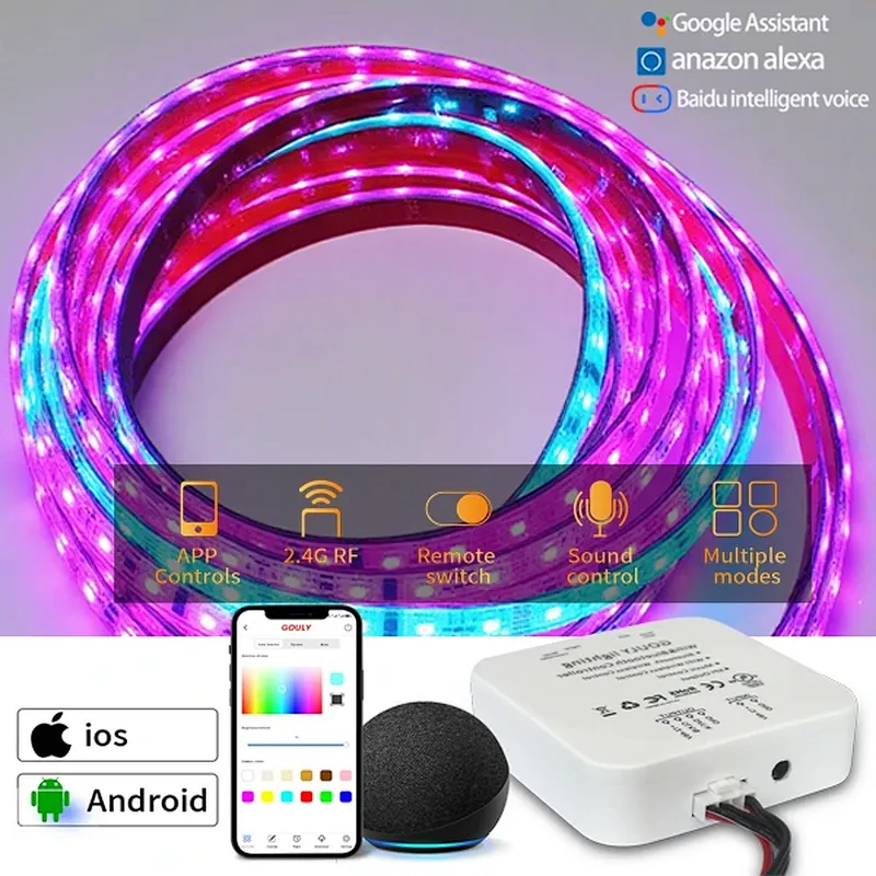 DC24V IP20 IP67 RGB Smart LED Strip Lights